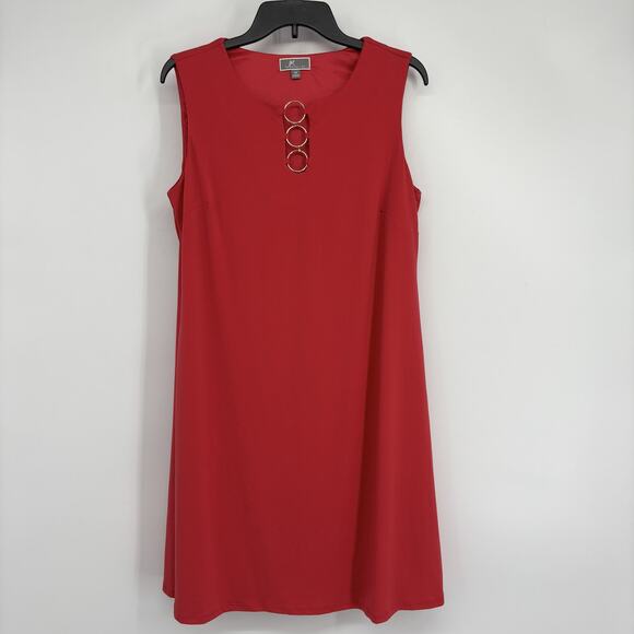 JM Collection Womens Shift Dress Sleeveless O-Ring Red Crystal Stretch Medium - Picture 2 of 5